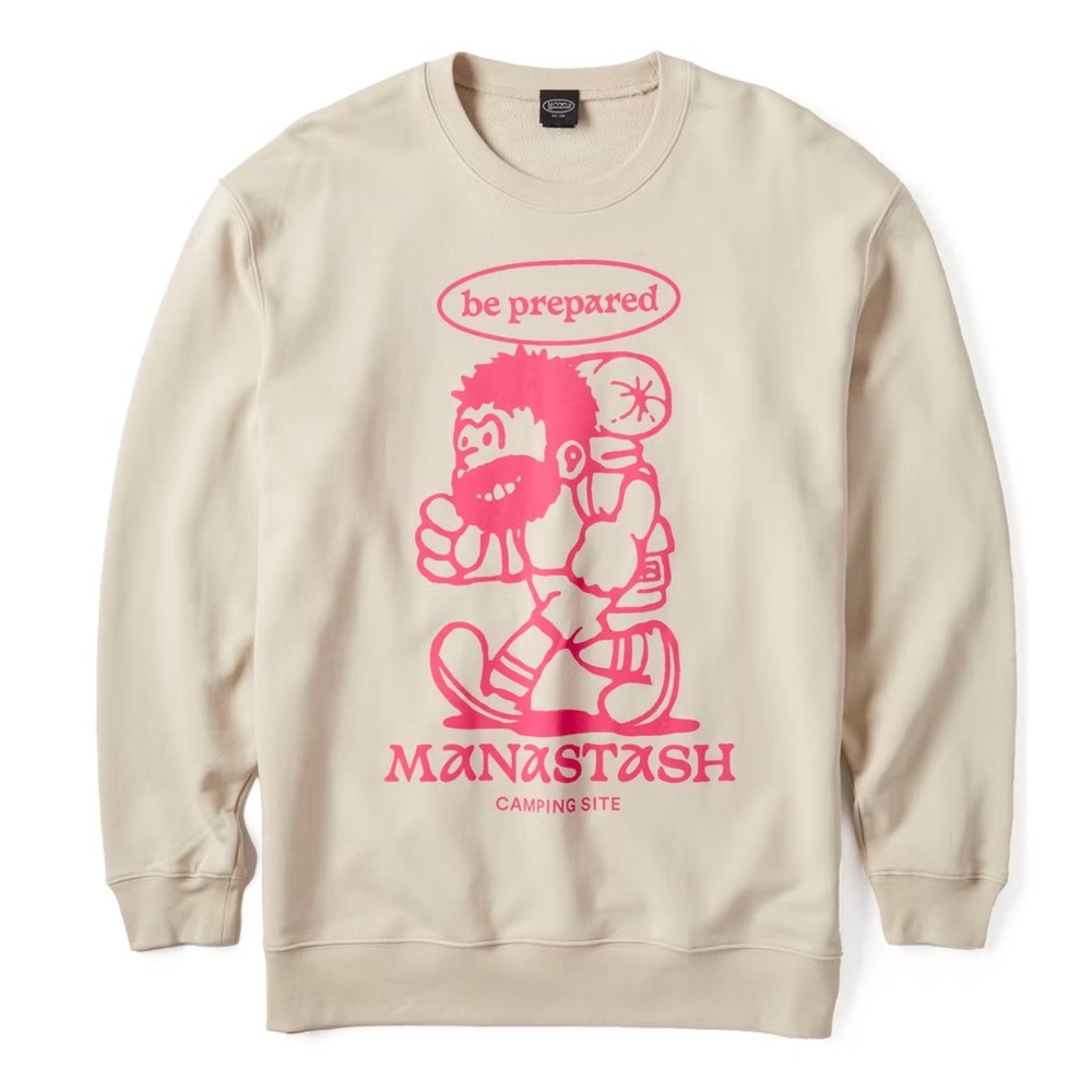 NWT Manastash Beige Sweatshirt with Pink Hiker / Camper Graphic